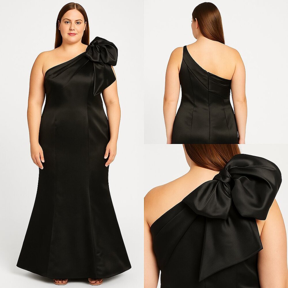 Gia Franco One Shoulder Black Satin Evening Gown Size 12 – Formal, Wedding Guest